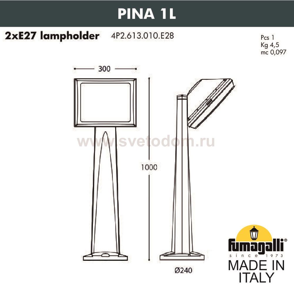 Садовый светильник-столбик FUMAGALLI PINA 1L 4P2.613.010.WYF1R