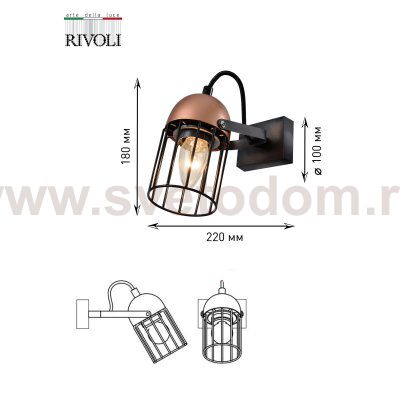 Светильник настенно-потолочный спот Rivoli Anemon 5062-701 поворотный 1 х E27 40 Вт лофт - кантри