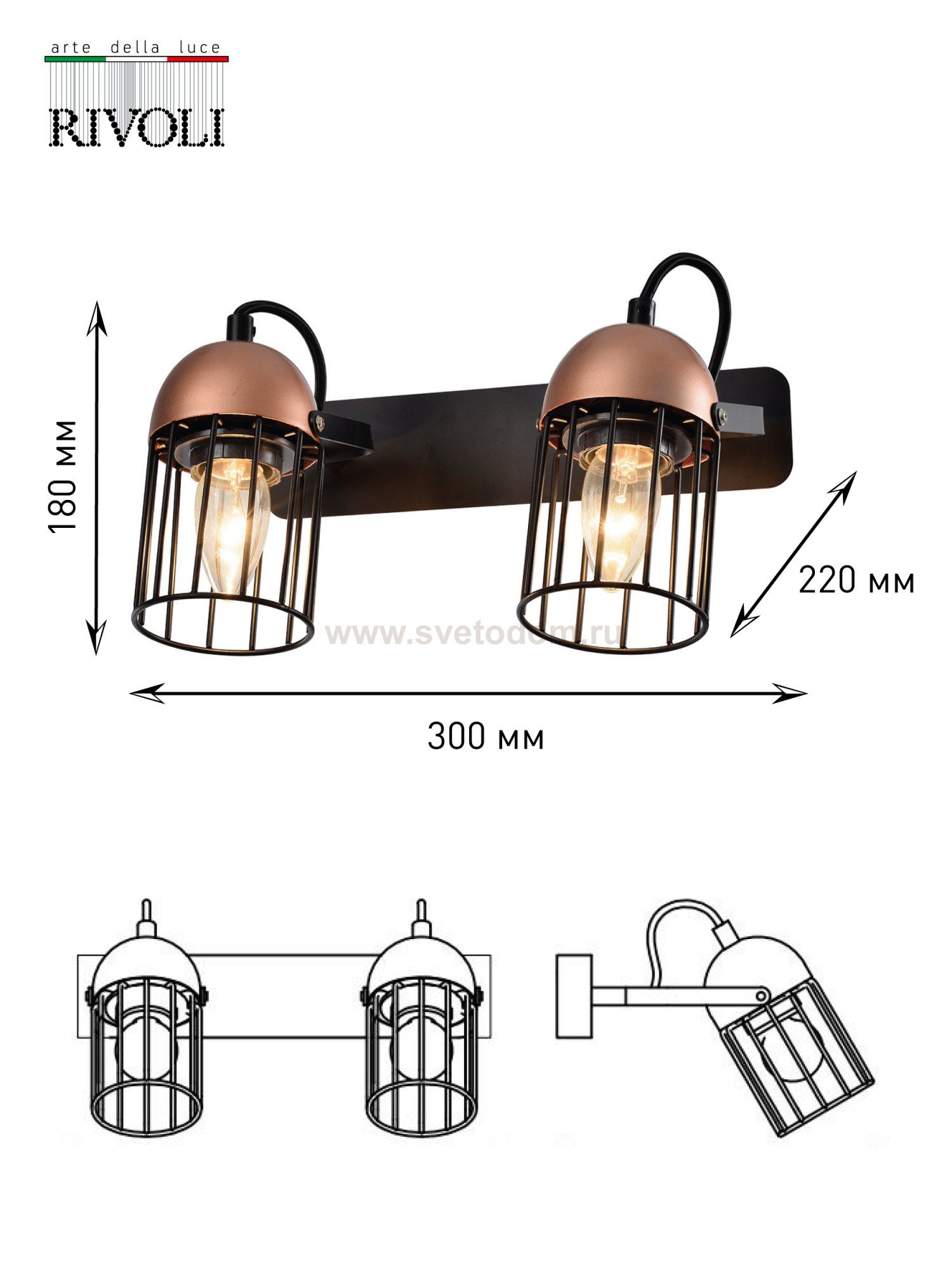 Светильник настенно-потолочный спот Rivoli Anemon 5062-702 поворотный 2 х E27 40 Вт лофт - кантри
