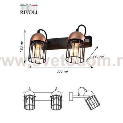 Светильник настенно-потолочный спот Rivoli Anemon 5062-702 поворотный 2 х E27 40 Вт лофт - кантри