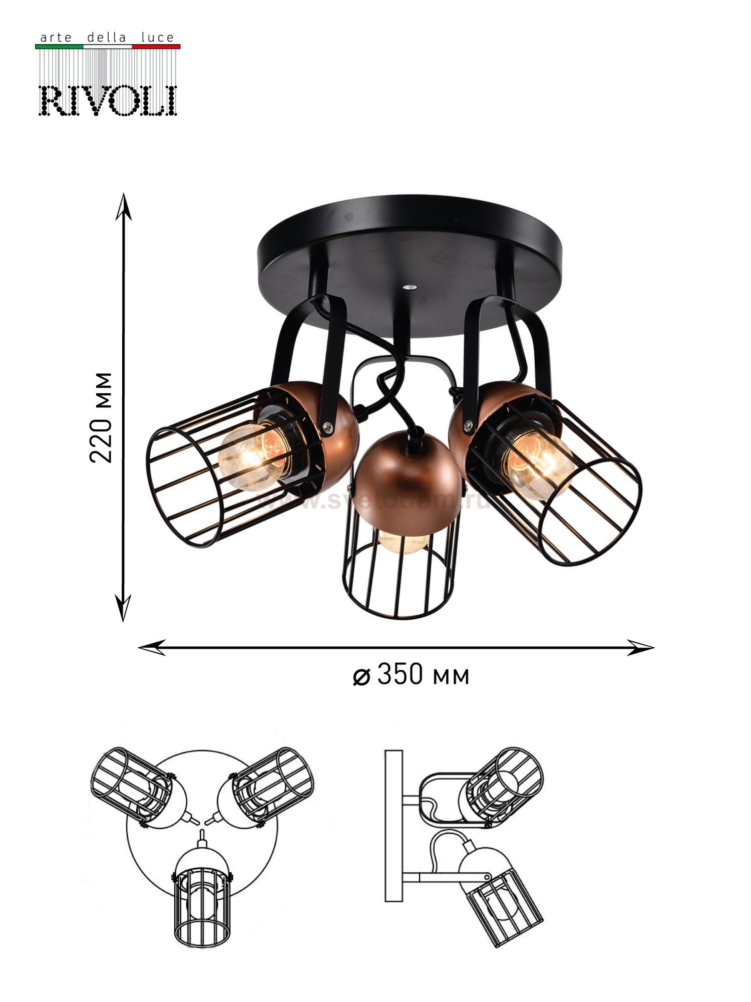Светильник настенно-потолочный спот Rivoli Anemon 5062-733 поворотный 3 х E27 40 Вт лофт - кантри