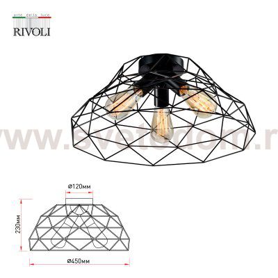 Светильник потолочный Rivoli Molly 5091-203 3 х Е27 40 Вт лофт-кантри для натяжных потолков