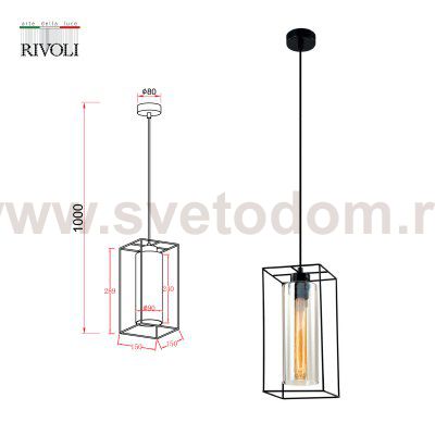 Светильник подвесной (подвес) Rivoli Luna 5148-201 1 х Е27 40 Вт черный лофт - кантри потолочный