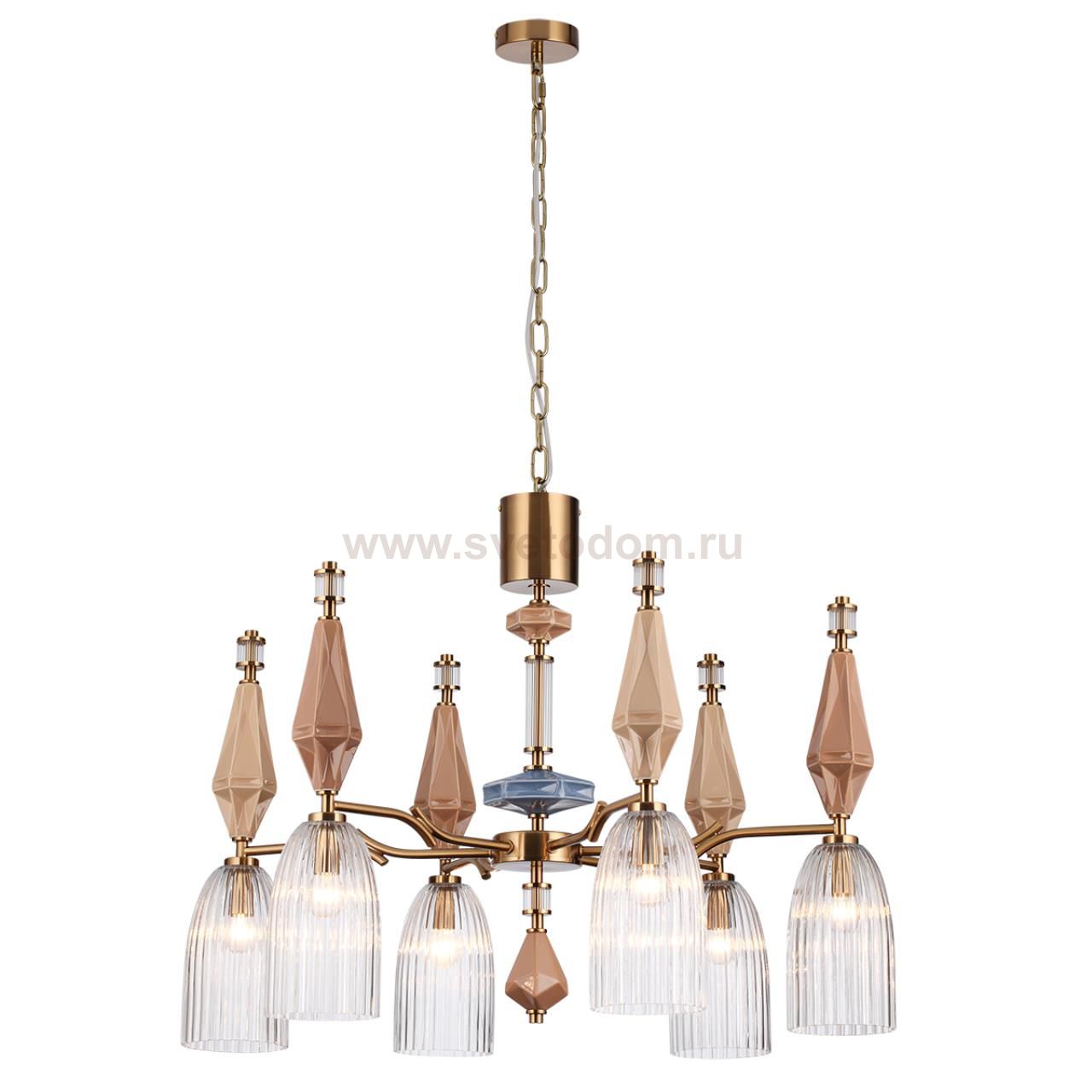 5414/6 MODERN ODL_EX26 античная бронза/терракот/синий/бежевый/металл/керамика Люстра E14 6*40W TERRA