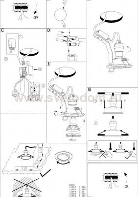Встраиваемый и накладный светильник Eglo 31688 TEDO