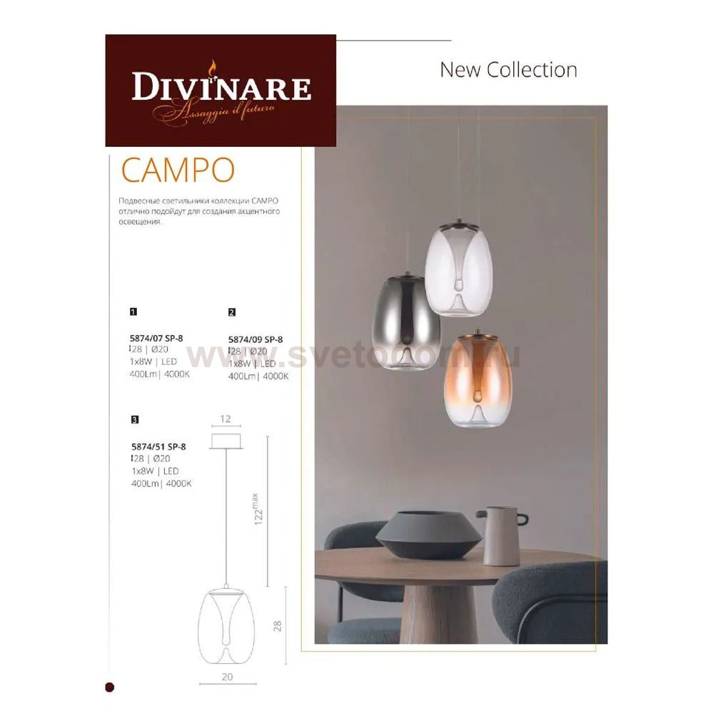 Светильник подвесной Divinare 5874/07 SP-8 CAMPO