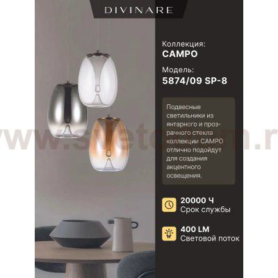 Светильник подвесной Divinare 5874/09 SP-8 CAMPO