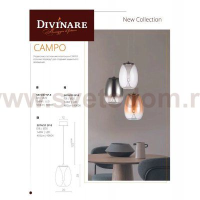Светильник подвесной Divinare 5874/09 SP-8 CAMPO