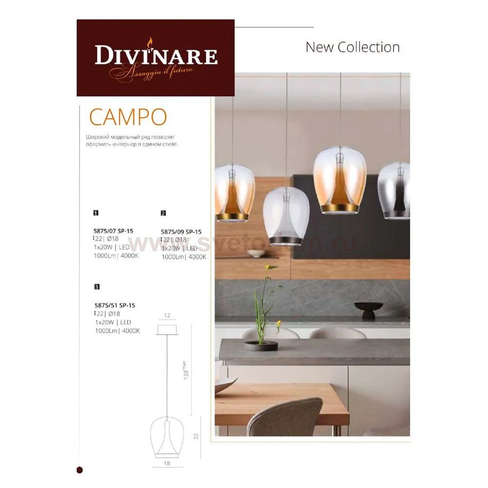 Светильник подвесной Divinare 5875/07 SP-15 CAMPO
