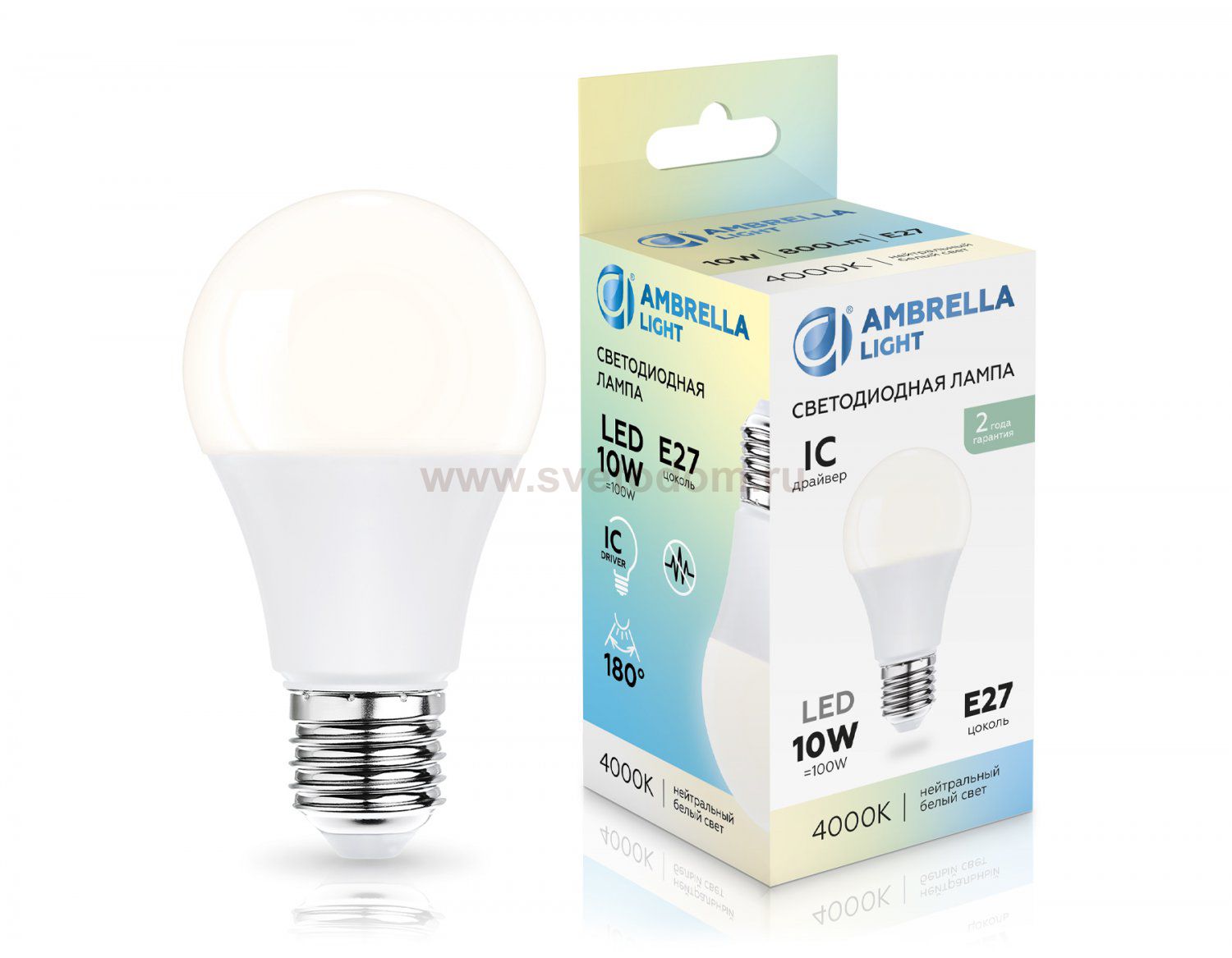 Лампа светодиодная Лон A60 10W 4000K Ambrella 601004 LED A60 10W IC E27 4000K 175-265V
