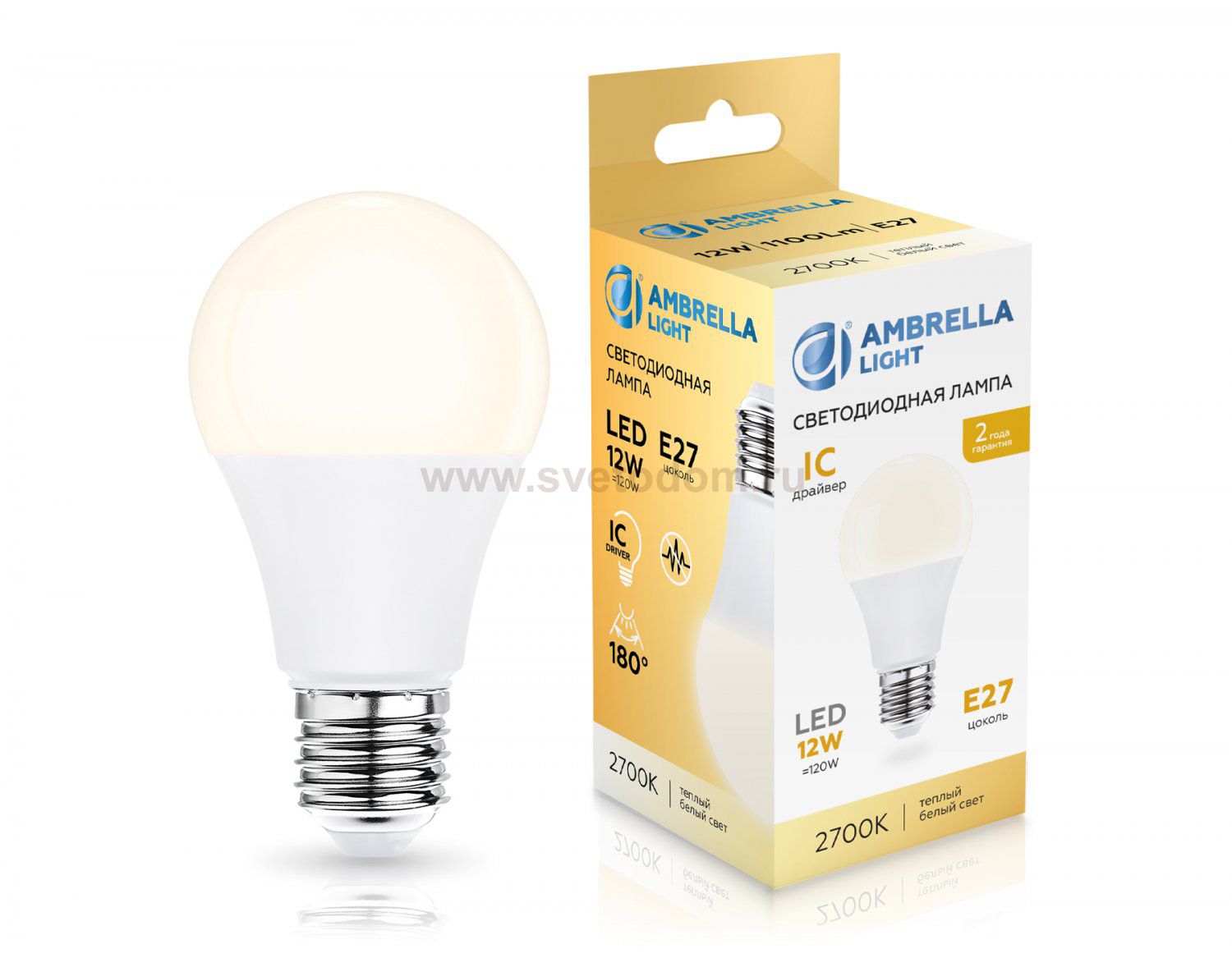 Лампа светодиодная Лон A60 12W 2700K Ambrella 601203 LED A60 12W IC E27 2700K 175-265V