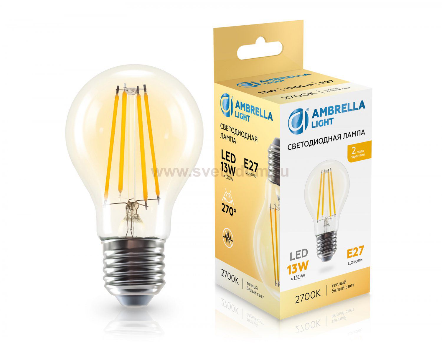 Лампа светодиодная Лон A60 13W 2700K Ambrella 601313 Filament LED A60 13W E27 2700K 220-240V