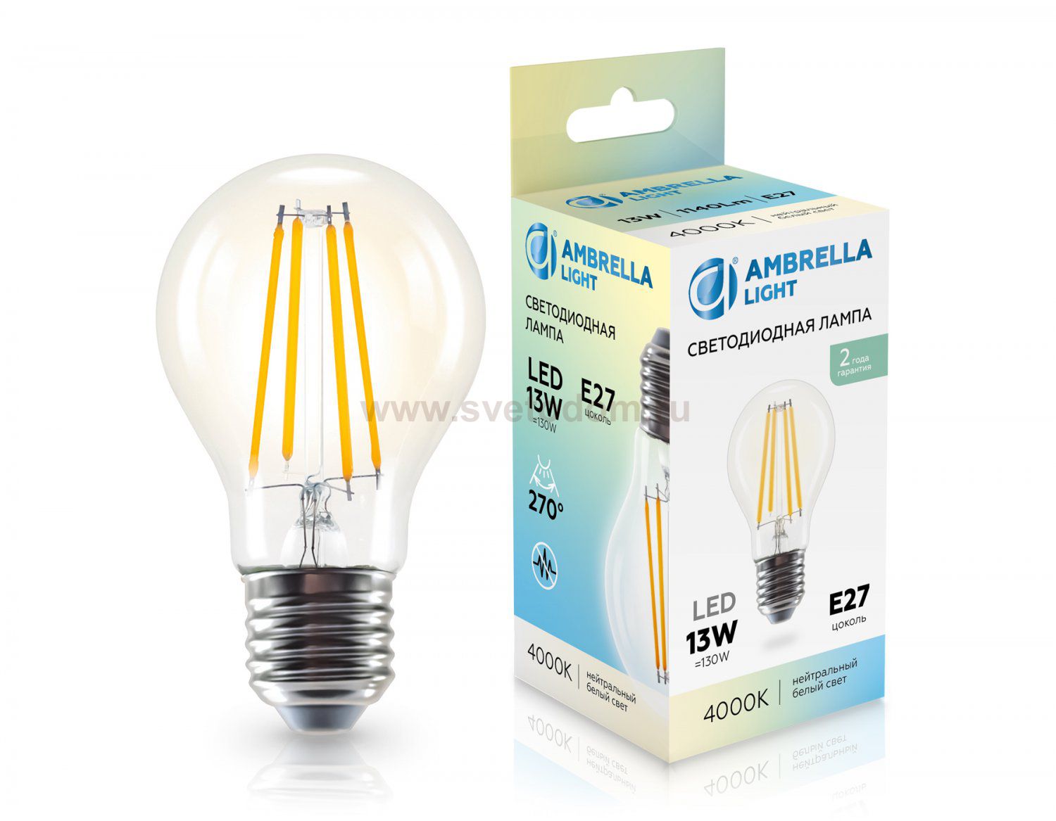 Лампа светодиодная Лон A60 13W 4000K Ambrella 601314 Filament LED A60 13W E27 4000K 220-240V