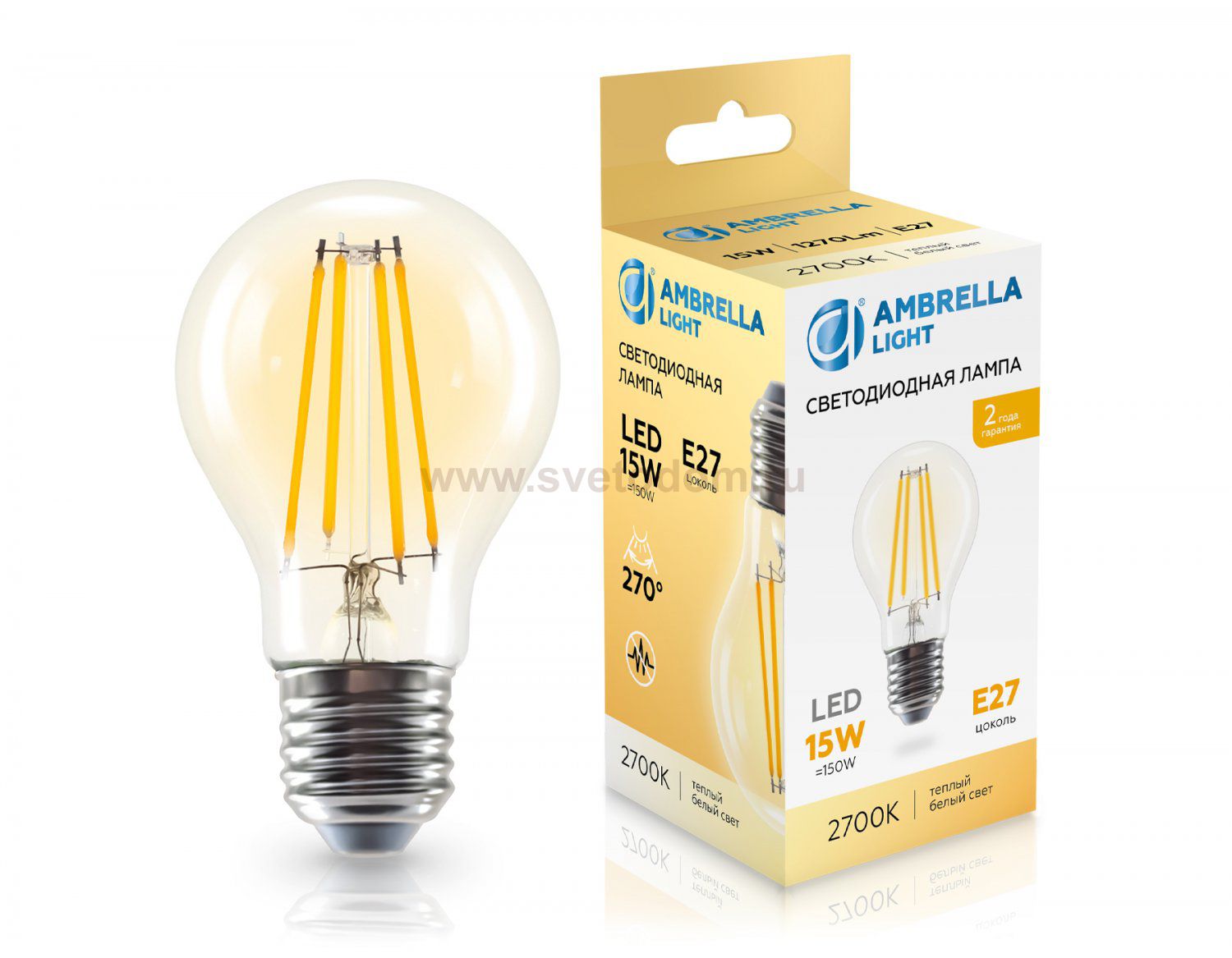 Лампа светодиодная Лон A60 15W 2700K Ambrella 601513 Filament LED A60 15W E27 2700K 220-240V