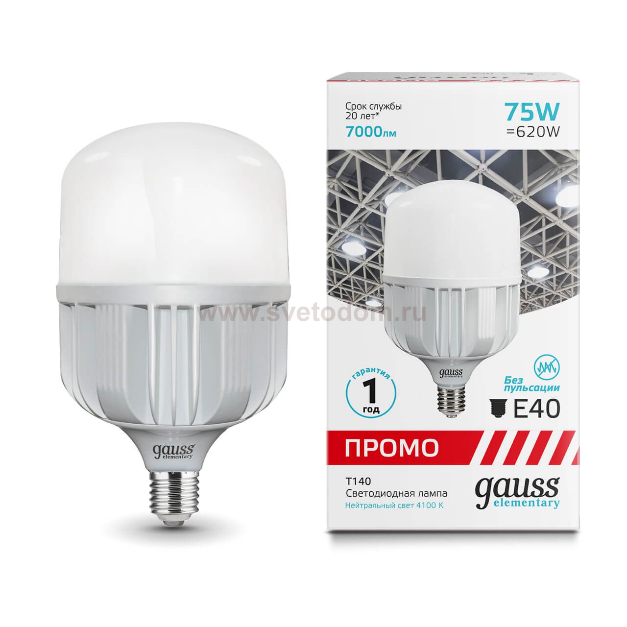 Лампа Gauss Elementary T140 75W 7000lm 4100K E40 Promo LED (60428)