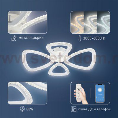 Светильник потолочный светодиодный Rivoli Kayla 6096-104 80 Вт LED 2750-5850К модерн с пультом