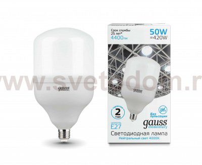 Лампа Gauss Elementary LED T140 E27 50W 4400lm 180-240V 4000K (63225)