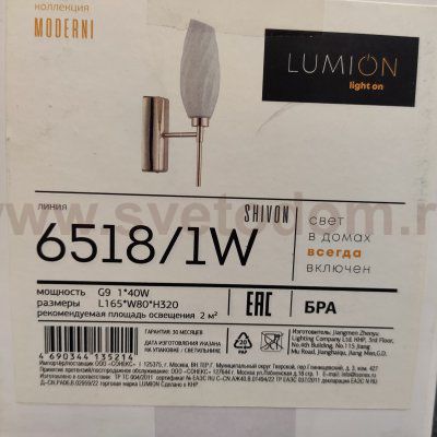 Светильник настенный бра Lumion 6518/1W SHIVON