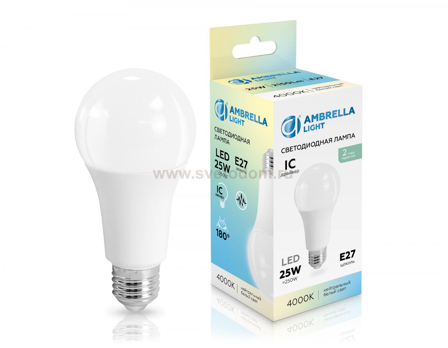 Лампа светодиодная Лон A65 25W 4000K Ambrella 652504 LED A65 25W IC E27 4000K 175-265V