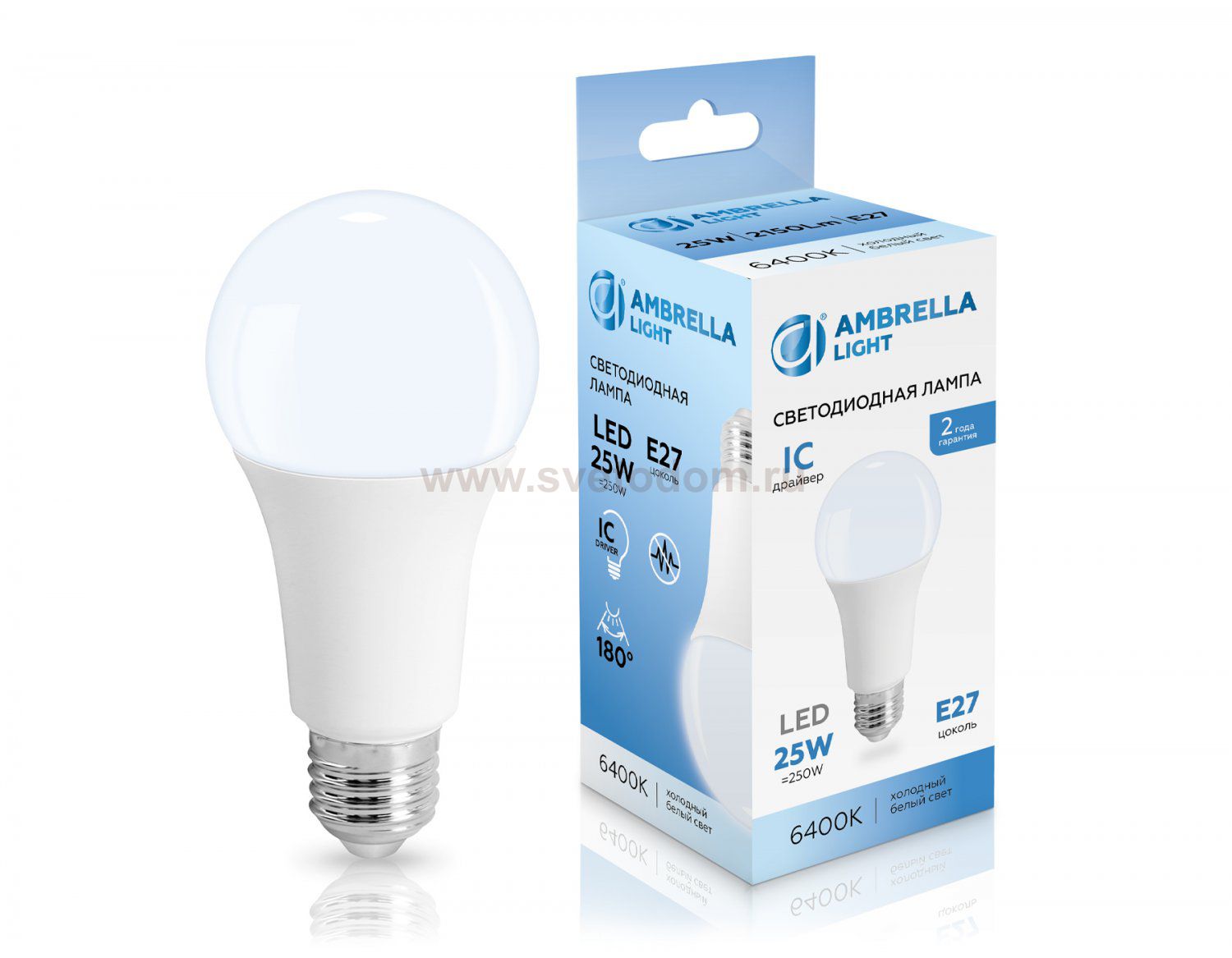 Лампа светодиодная Лон A65 25W 6400K Ambrella 652506 LED A65 25W IC E27 6400K 175-265V
