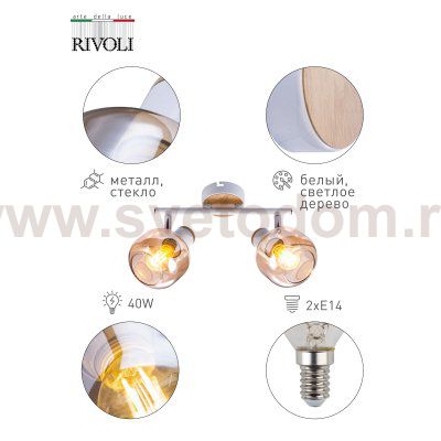 Светильник настенно-потолочный спот Rivoli Kalisto 7025-702 2 х E14 40 Вт поворотный