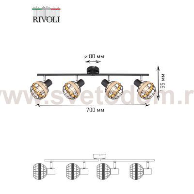Светильник настенно-потолочный спот Rivoli Fedora 7033-704 4 х E14 40 Вт поворотный