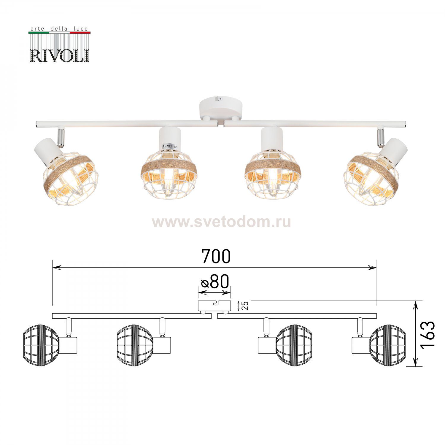 Светильник настенно-потолочный спот Rivoli Anselma 7034-704 4 x E14 40 Вт поворотный