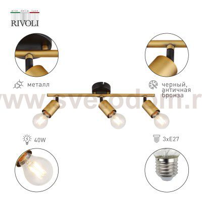 Светильник настенно-потолочный спот Rivoli Jordana 7038-703 3 х Е27 40 Вт поворотный