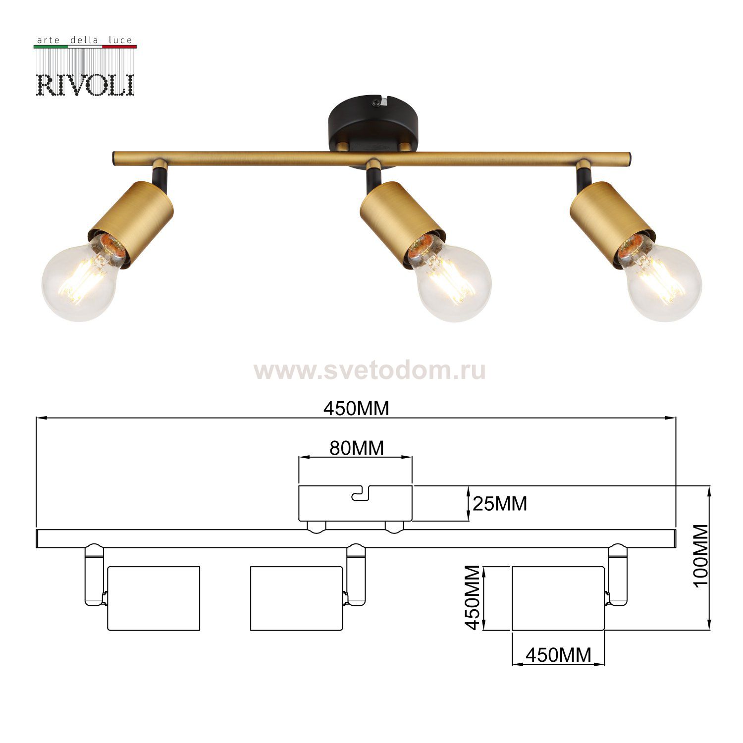 Светильник настенно-потолочный спот Rivoli Jordana 7038-703 3 х Е27 40 Вт поворотный