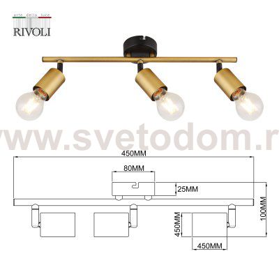 Светильник настенно-потолочный спот Rivoli Jordana 7038-703 3 х Е27 40 Вт поворотный