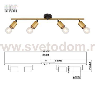 Светильник настенно-потолочный спот Rivoli Jordana 7038-704 4 х Е27 40 Вт поворотный