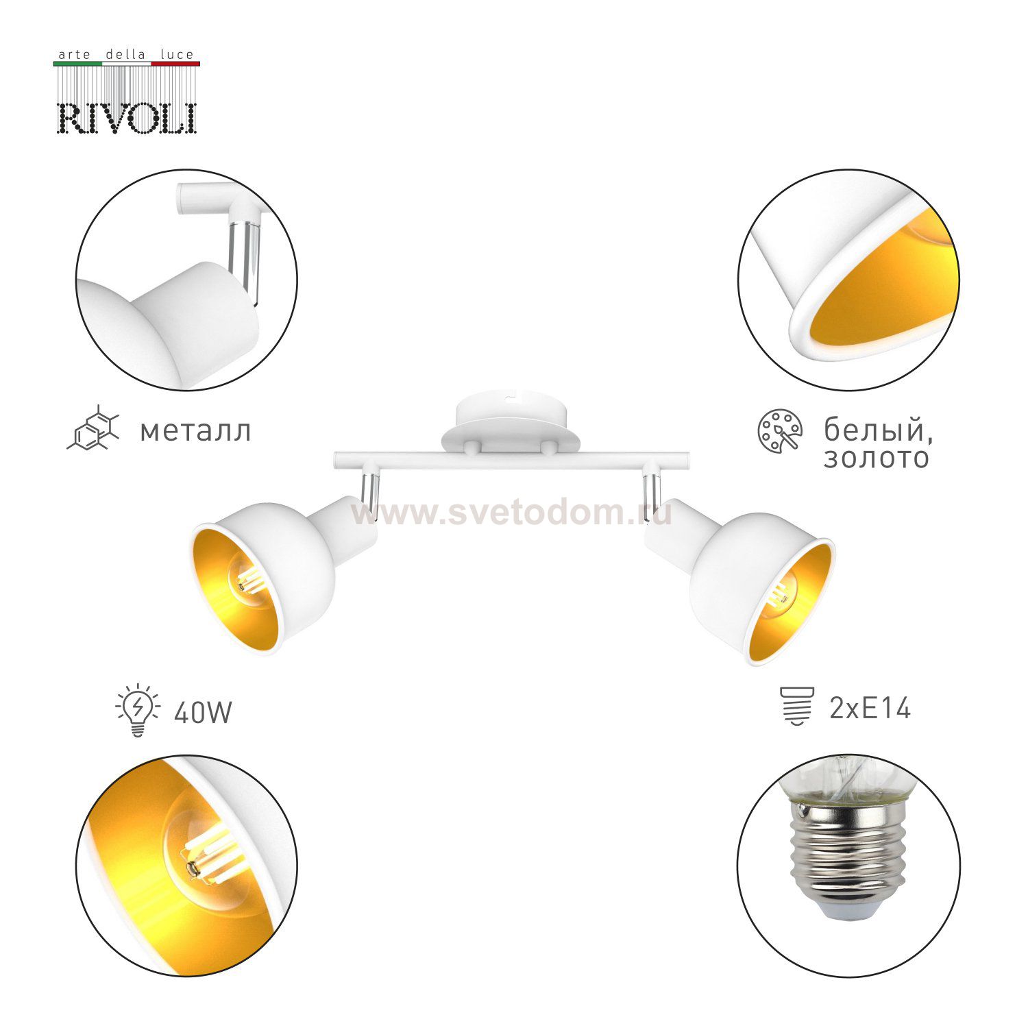 Светильник настенно-потолочный спот Rivoli Esmeree 7056-702 2 х Е14 40 Вт поворотный