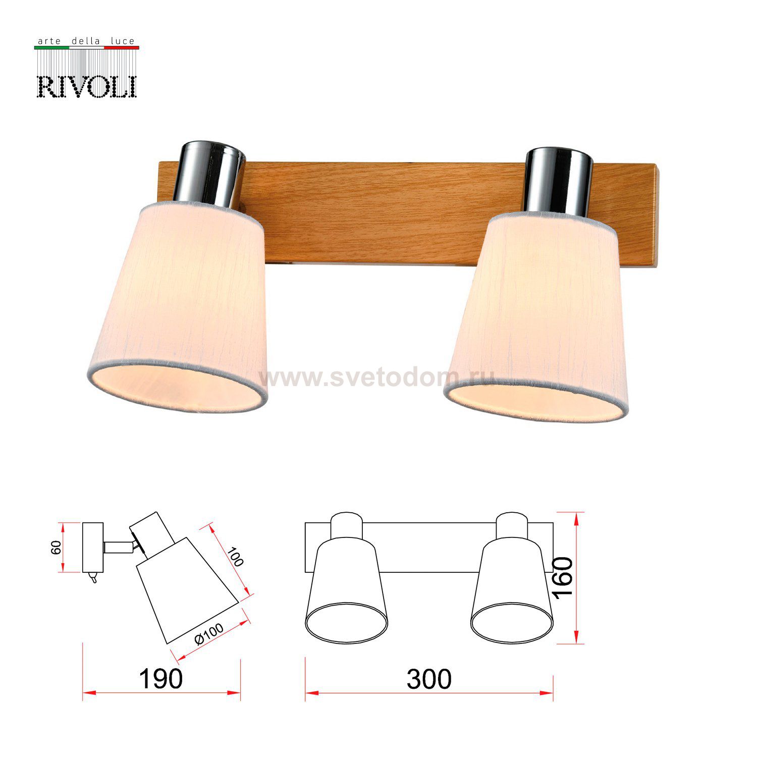 Светильник настенно-потолочный спот Rivoli Lachrimae 7063-702 2 х Е14 40 Вт поворотный модерн с выключателем