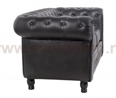 Диван из черной кожи Chesterfield Black Leather 2S MAK interior 7LV24004-2-BGL Черный