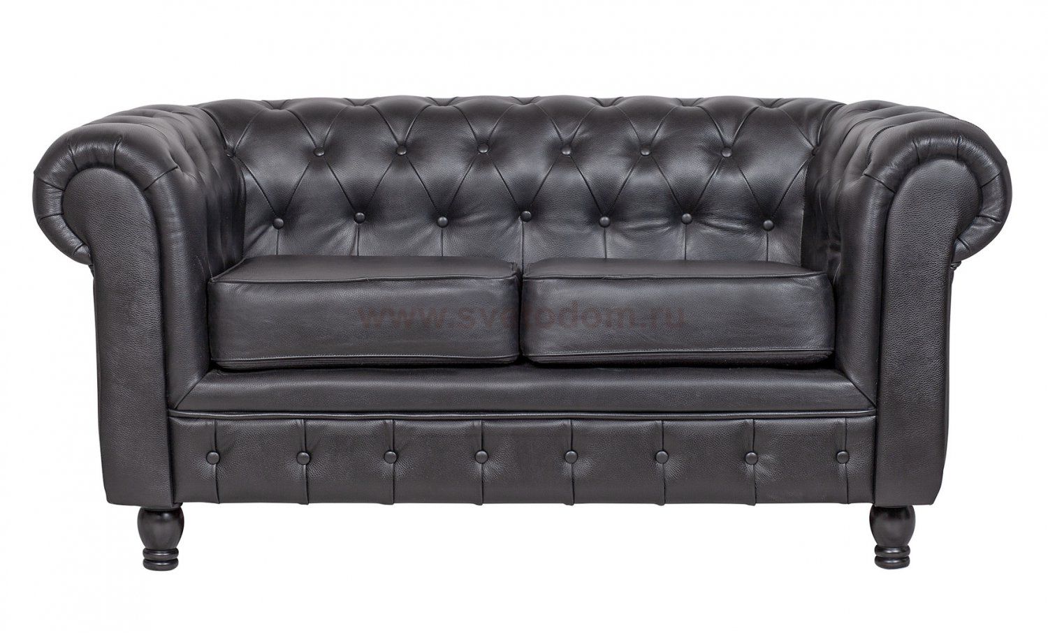 Диван из черной кожи Chesterfield Black Leather 2S MAK interior 7LV24004-2-BGL Черный