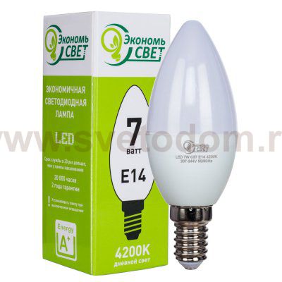 Лампочка светодиодная Экономсвет 7W Экономь свет C37 LED 4200K E14
