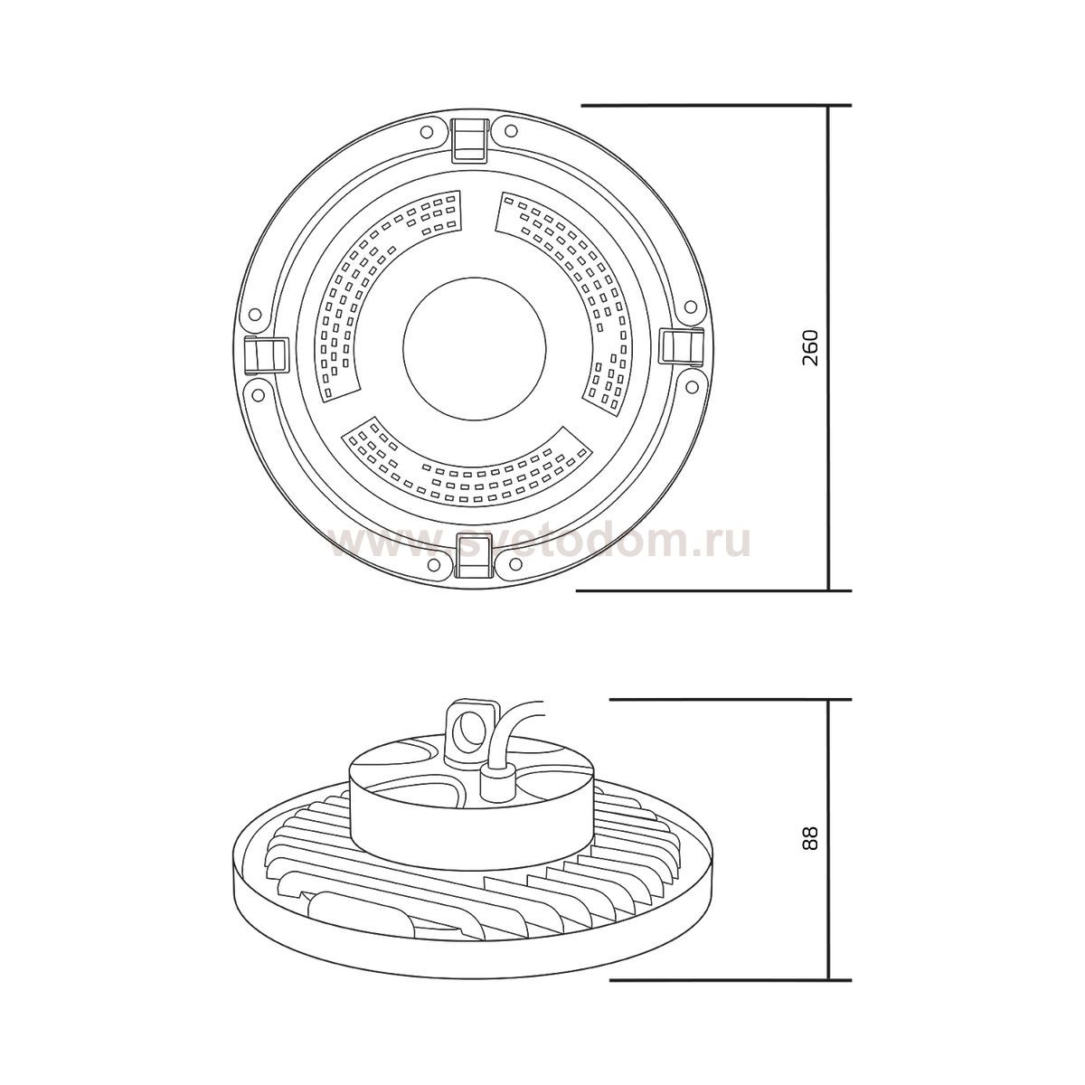 Светильник подвесной Gauss UFO 150W 18000lm 5000K 175-265V IP65 D260*88мм черный скобка в комплекте (821536350)