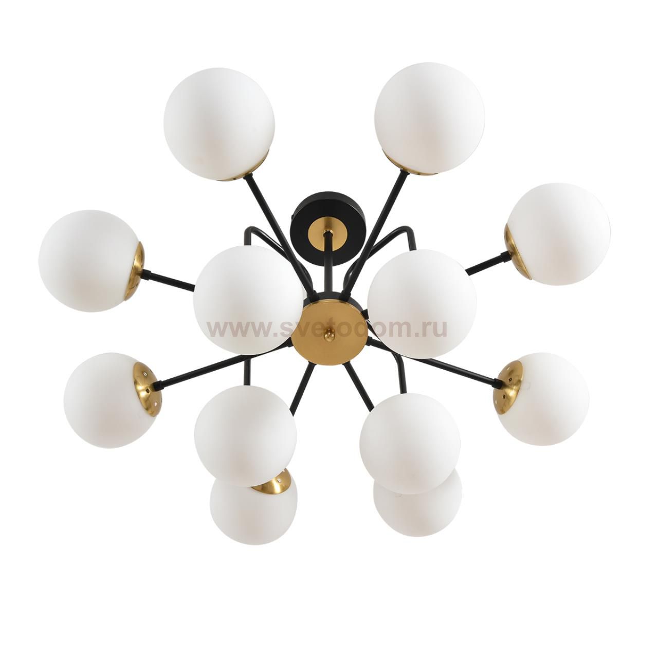 8375/12C MODERNI LN черный/латунь/белый, металл/стекло Люстра потолочная E27 12*60W 220V ELRONA