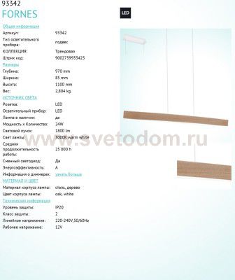 Светильник подвесной Eglo 93342 FORNES