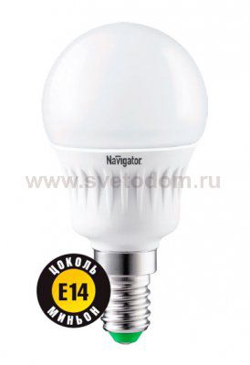 Лампа светодиодная шарик E14 7Вт Navigator 94 466 NLL-G45-7-230-2.7K-E14 теплый свет