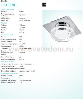 Настенно-потолочный светильник Eglo 94484 CISTERNO