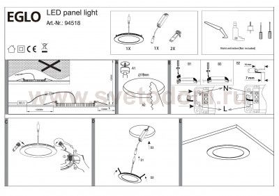 Встраиваемый и накладный светильник Eglo 94518 FUEVA 1