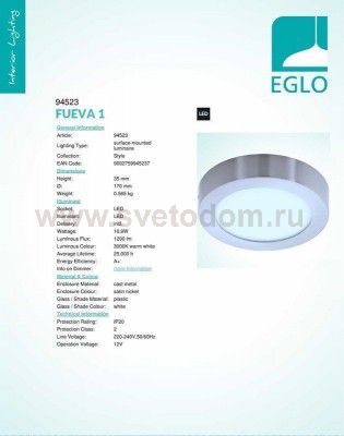 Встраиваемый и накладный светильник Eglo 94523 FUEVA 1