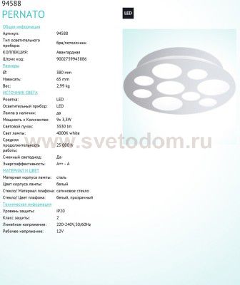 Настенно-потолочный светильник Eglo 94588 PERNATO