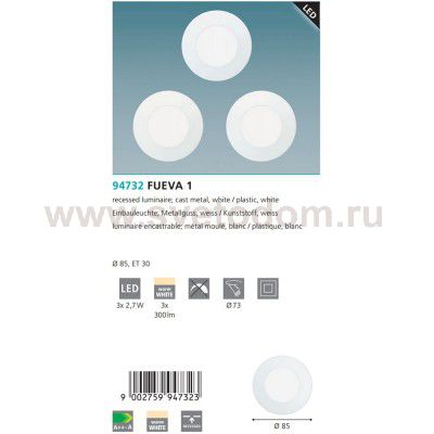 Встраиваемый и накладный светильник Eglo 94732 FUEVA 1