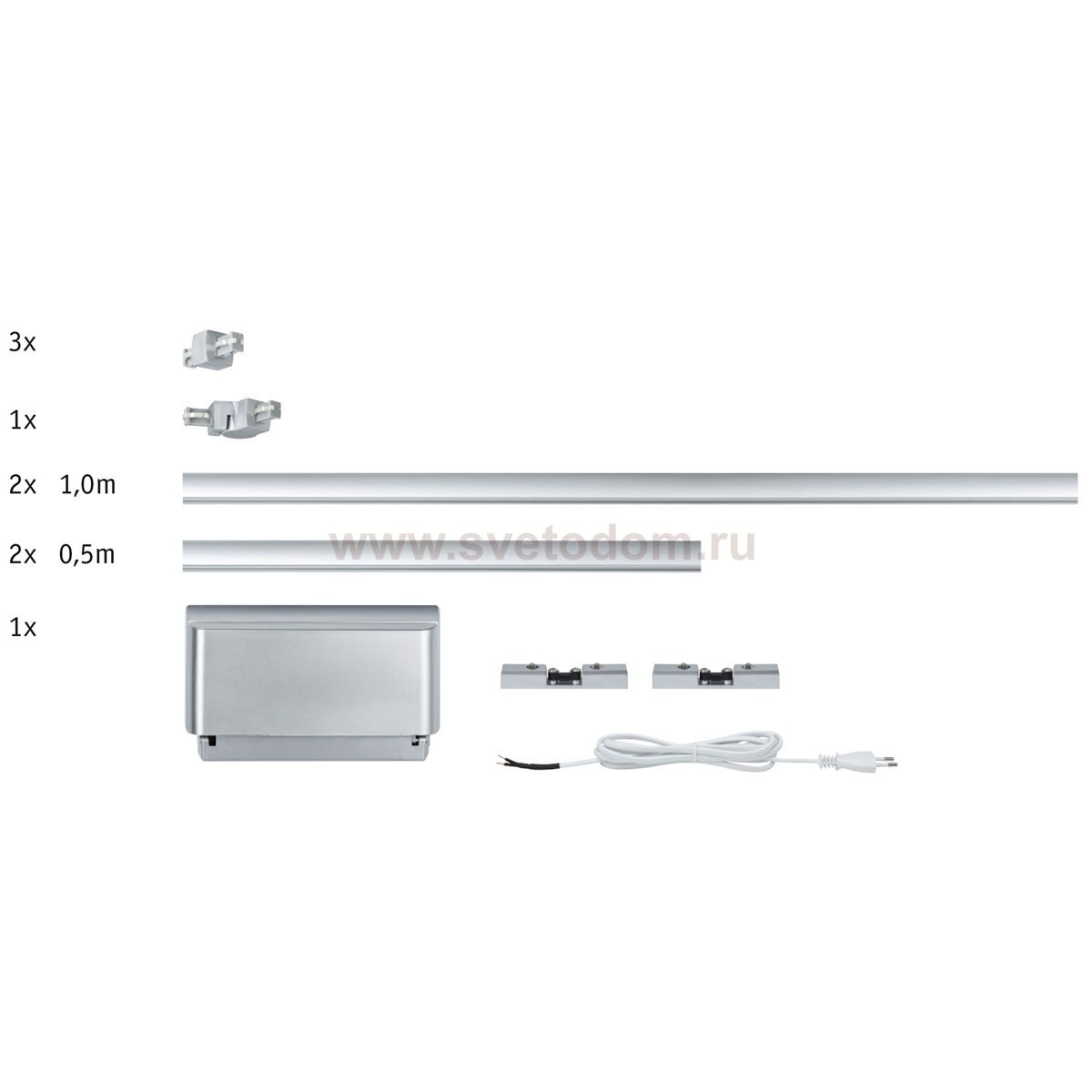 Paulmann 95068 Cветильник шинный Uline базовая система LED max 150W, 230/12V, 150VA, хром матовый