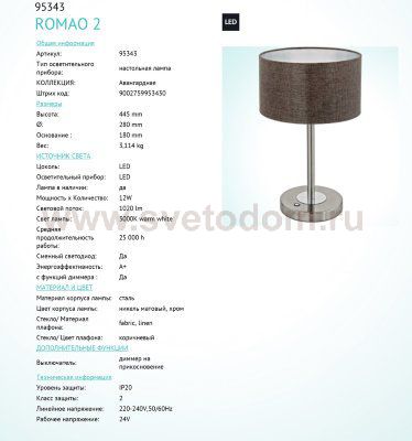 Настольная лампа Eglo 95343 ROMAO 2