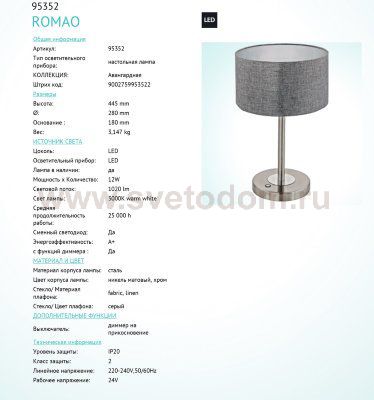 Настольная лампа Eglo 95352 ROMAO