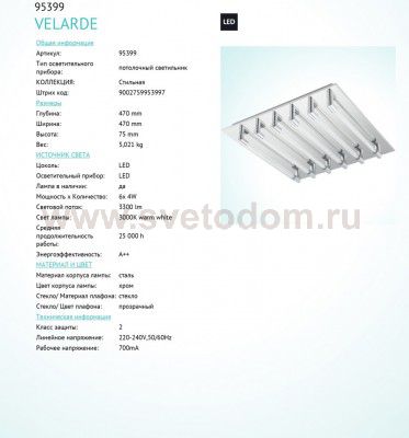Настенно-потолочный светильник LED Eglo 95399 VELARDE