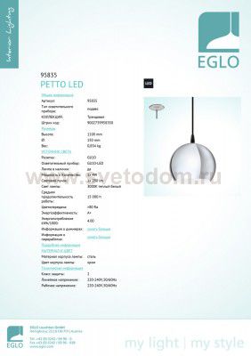 Подвесной светильник Eglo 95835 PETTO LED